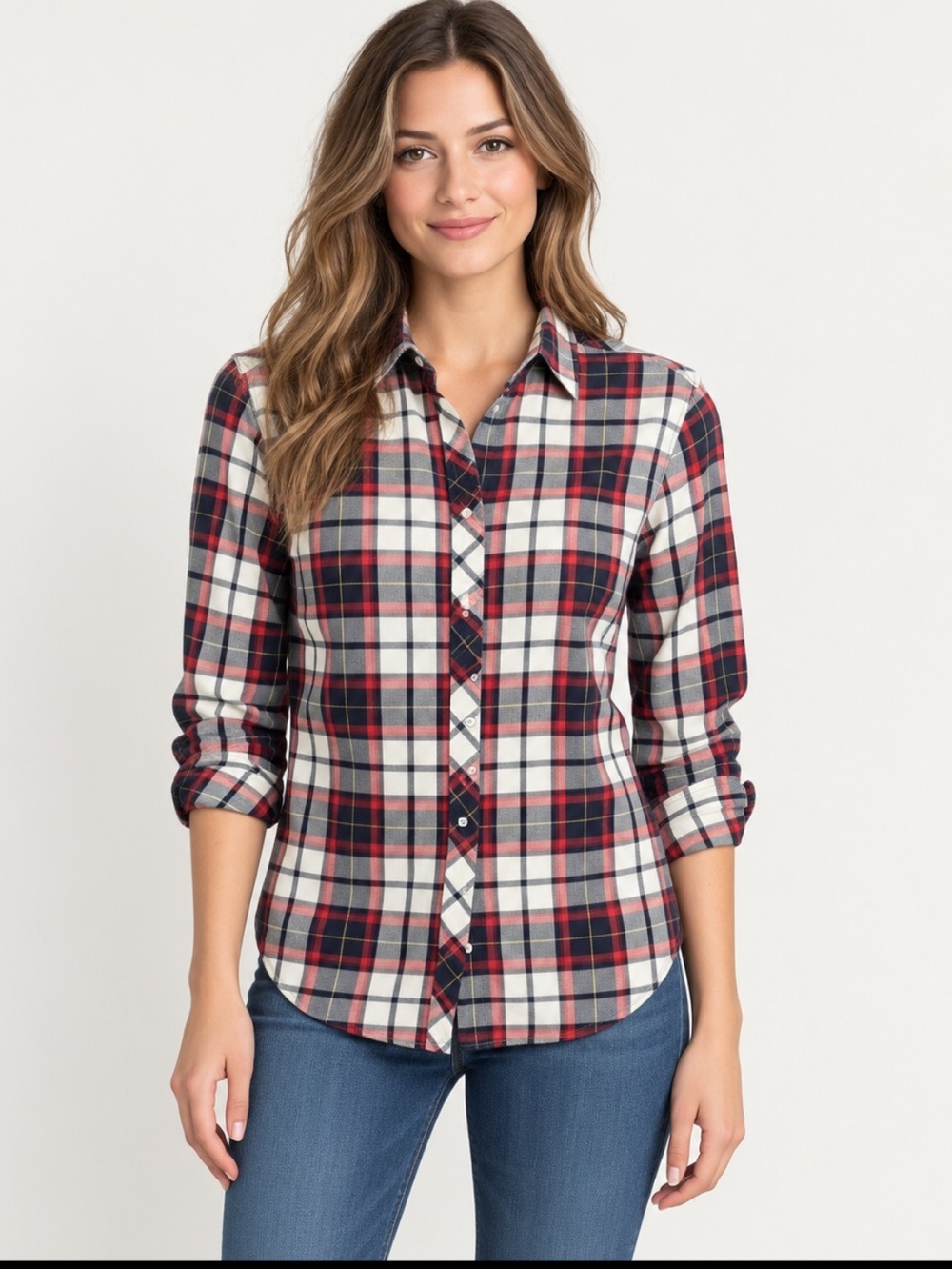 Banana Republic Women’s Small Soft Wash Plaid Shirt 100% Cotton Red Navy Button
